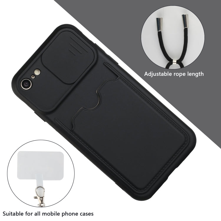 For iPhone SE 2022 / SE 2020 / 8 / 7 Sliding Camera Cover Design TPU Protective Case with Card Slot & Neck Lanyard