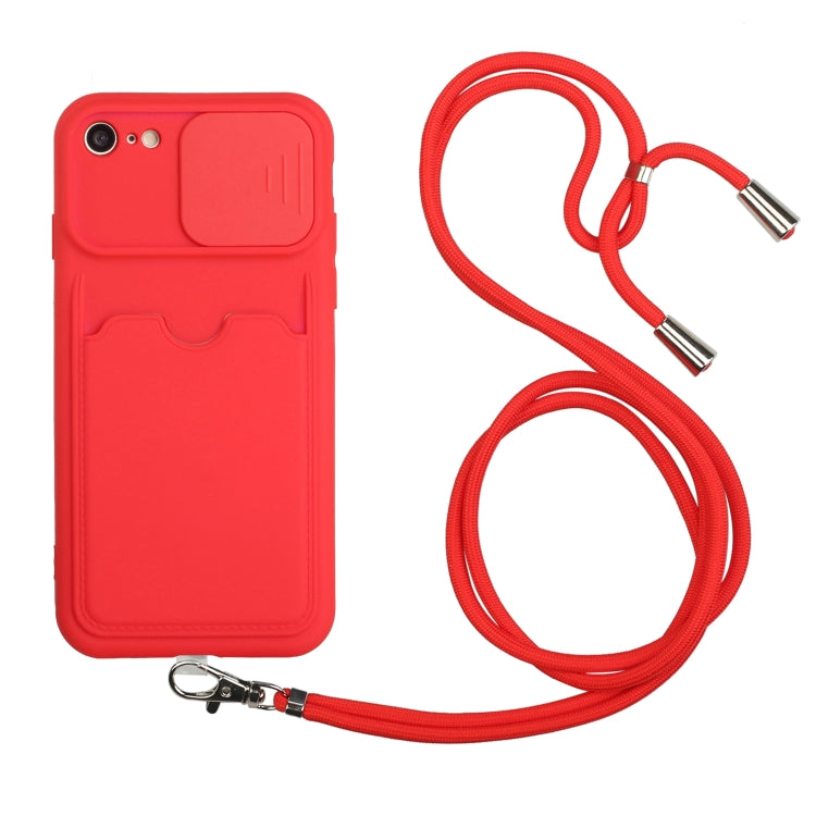 For iPhone SE 2022 / SE 2020 / 8 / 7 Sliding Camera Cover Design TPU Protective Case with Card Slot & Neck Lanyard