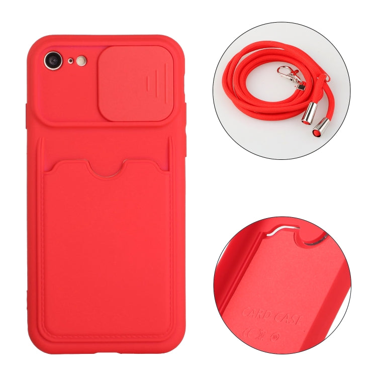 For iPhone SE 2022 / SE 2020 / 8 / 7 Sliding Camera Cover Design TPU Protective Case with Card Slot & Neck Lanyard