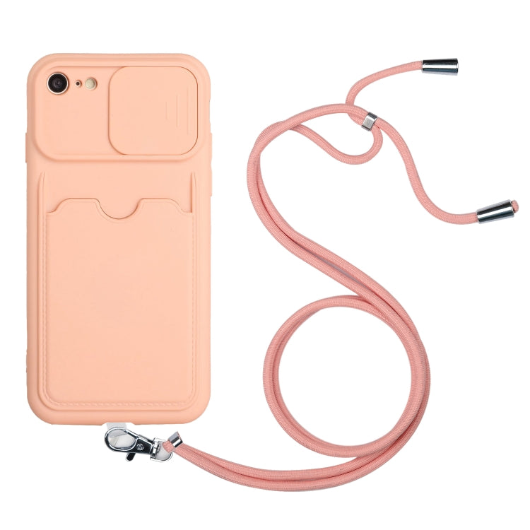 For iPhone SE 2022 / SE 2020 / 8 / 7 Sliding Camera Cover Design TPU Protective Case with Card Slot & Neck Lanyard