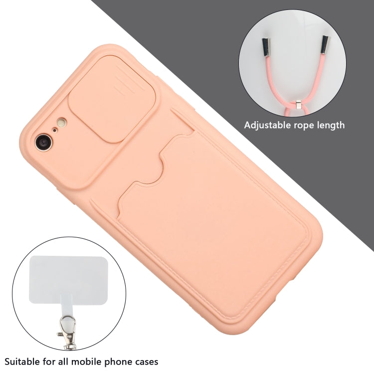 For iPhone SE 2022 / SE 2020 / 8 / 7 Sliding Camera Cover Design TPU Protective Case with Card Slot & Neck Lanyard