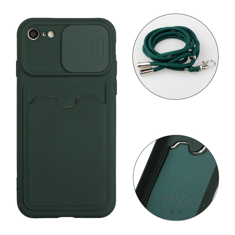 For iPhone SE 2022 / SE 2020 / 8 / 7 Sliding Camera Cover Design TPU Protective Case with Card Slot & Neck Lanyard