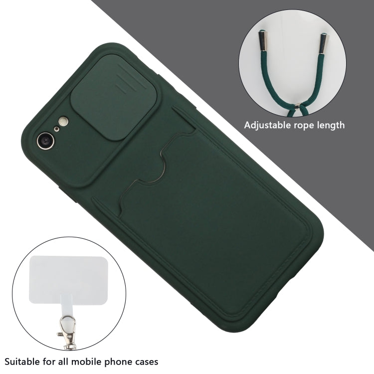 For iPhone SE 2022 / SE 2020 / 8 / 7 Sliding Camera Cover Design TPU Protective Case with Card Slot & Neck Lanyard