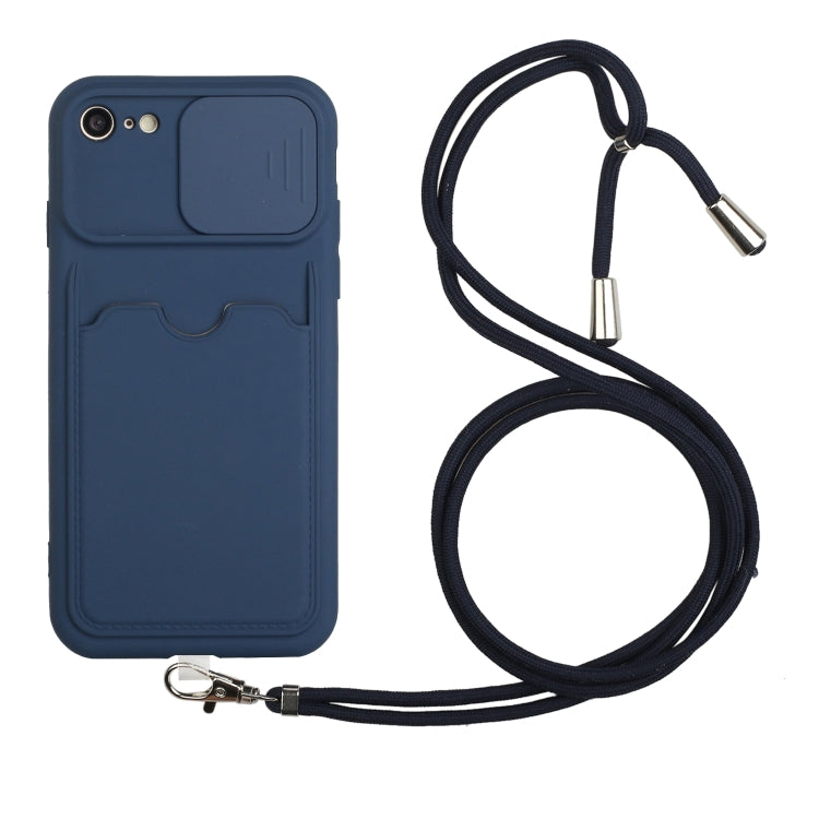 For iPhone SE 2022 / SE 2020 / 8 / 7 Sliding Camera Cover Design TPU Protective Case with Card Slot & Neck Lanyard