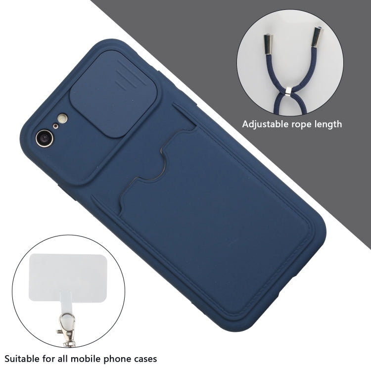 For iPhone SE 2022 / SE 2020 / 8 / 7 Sliding Camera Cover Design TPU Protective Case with Card Slot & Neck Lanyard