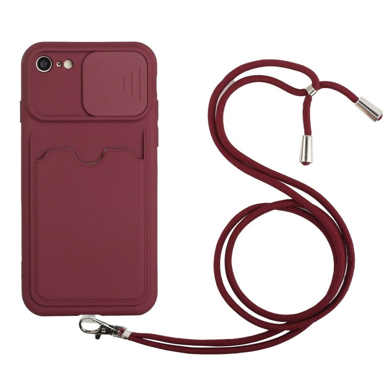For iPhone SE 2022 / SE 2020 / 8 / 7 Sliding Camera Cover Design TPU Protective Case with Card Slot & Neck Lanyard