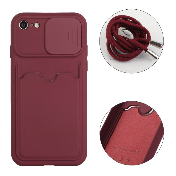 For iPhone SE 2022 / SE 2020 / 8 / 7 Sliding Camera Cover Design TPU Protective Case with Card Slot & Neck Lanyard