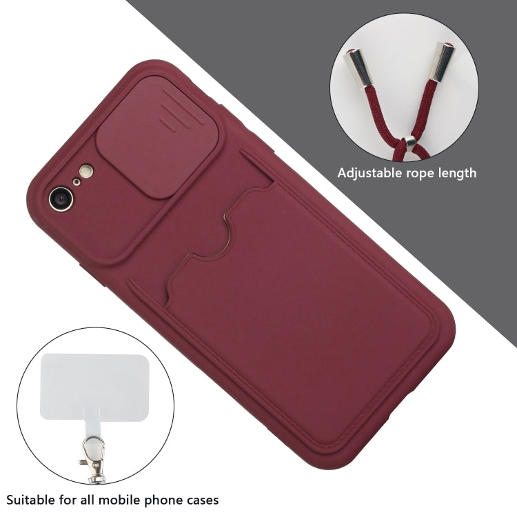 For iPhone SE 2022 / SE 2020 / 8 / 7 Sliding Camera Cover Design TPU Protective Case with Card Slot & Neck Lanyard