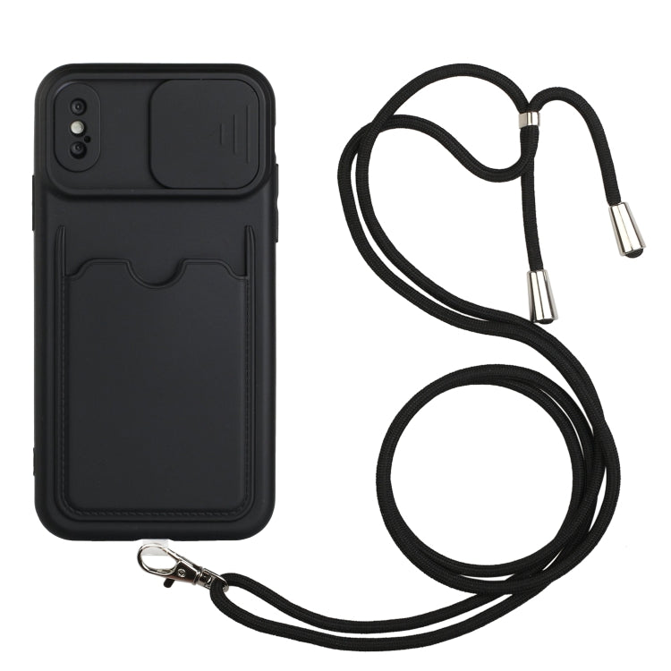 For iPhone X / XS Sliding Camera Cover Design TPU Protective Case with Card Slot & Neck Lanyard
