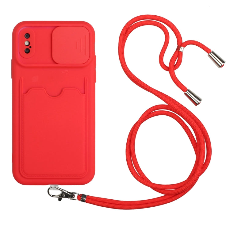 For iPhone X / XS Sliding Camera Cover Design TPU Protective Case with Card Slot & Neck Lanyard