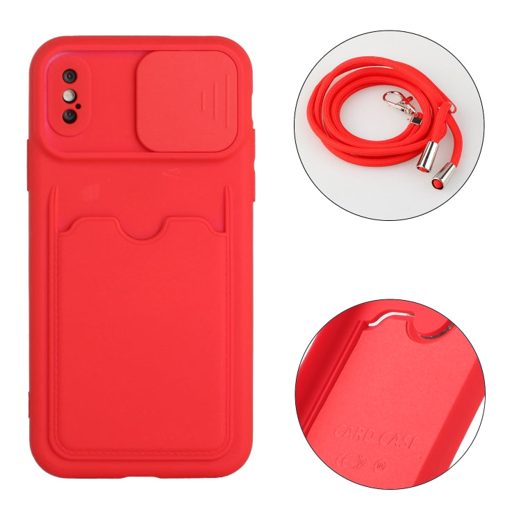 For iPhone X / XS Sliding Camera Cover Design TPU Protective Case with Card Slot & Neck Lanyard