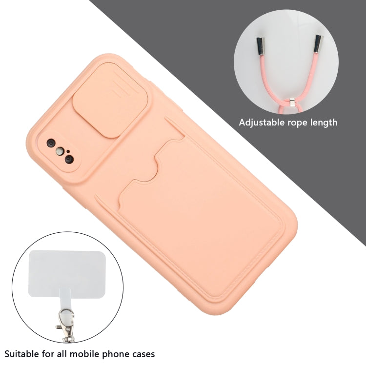 For iPhone X / XS Sliding Camera Cover Design TPU Protective Case with Card Slot & Neck Lanyard