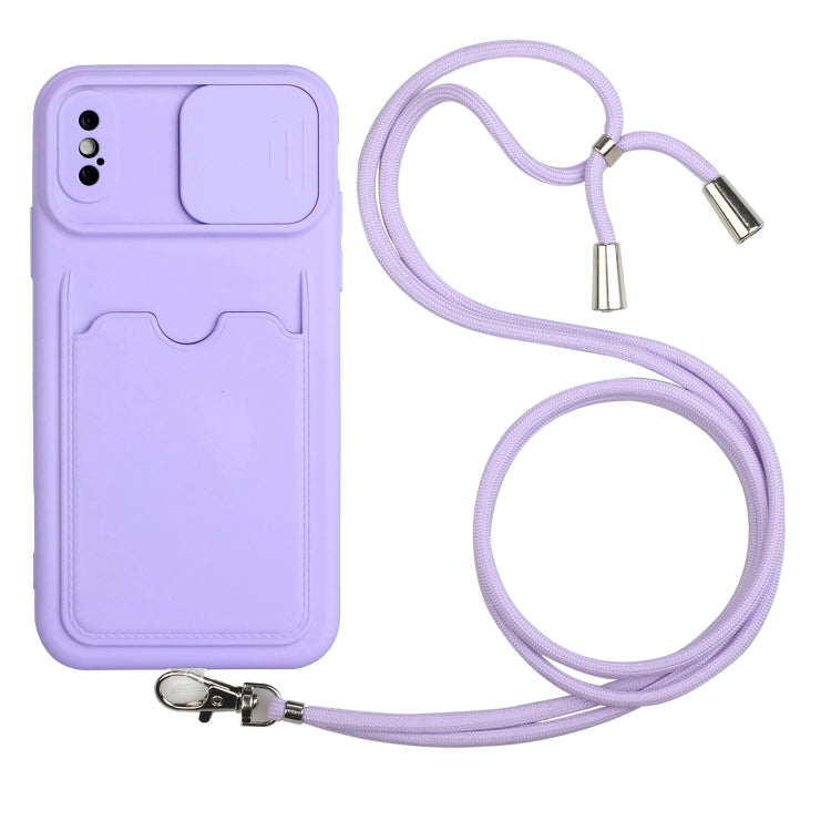 For iPhone X / XS Sliding Camera Cover Design TPU Protective Case with Card Slot & Neck Lanyard