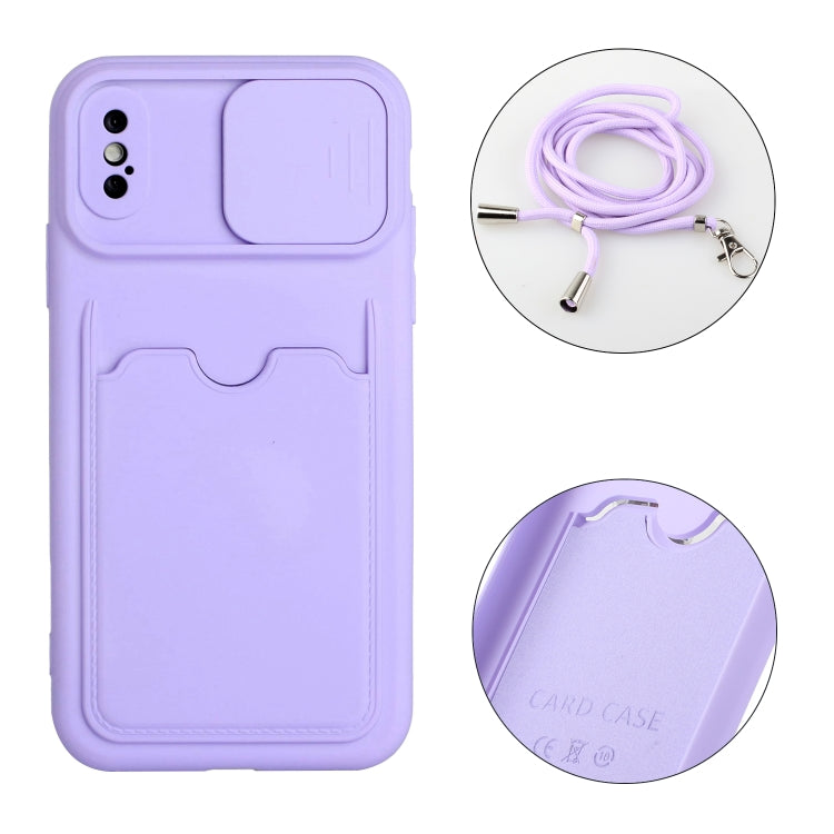 For iPhone X / XS Sliding Camera Cover Design TPU Protective Case with Card Slot & Neck Lanyard