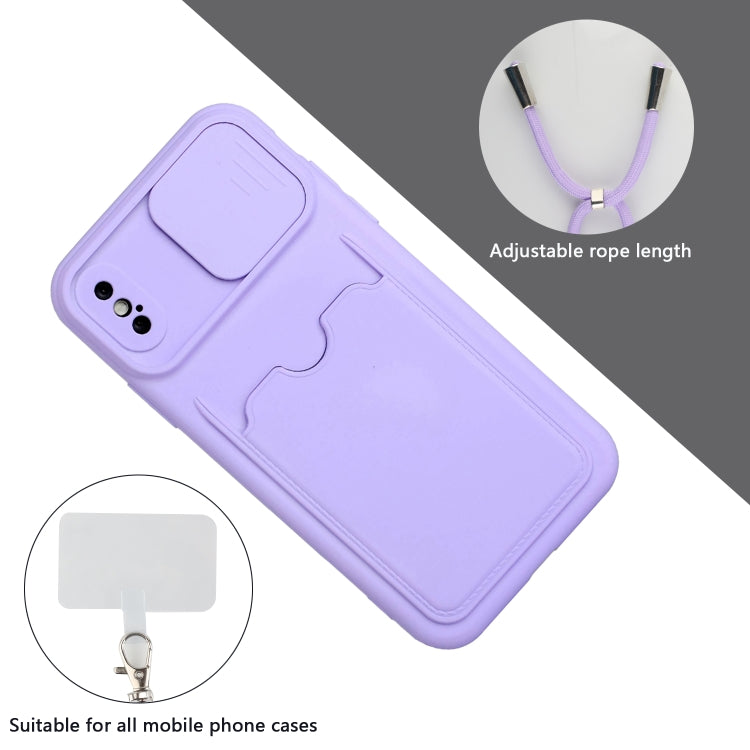 For iPhone X / XS Sliding Camera Cover Design TPU Protective Case with Card Slot & Neck Lanyard