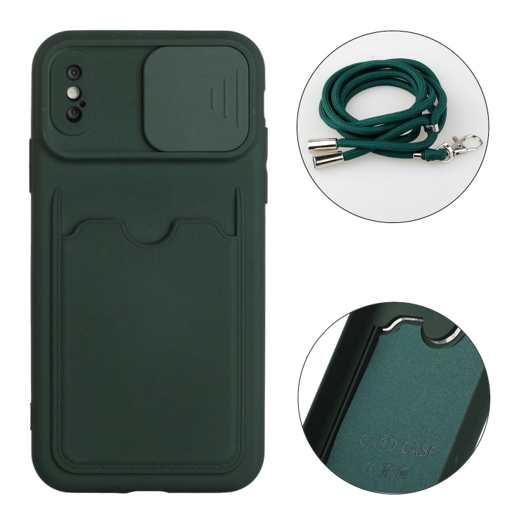 For iPhone X / XS Sliding Camera Cover Design TPU Protective Case with Card Slot & Neck Lanyard