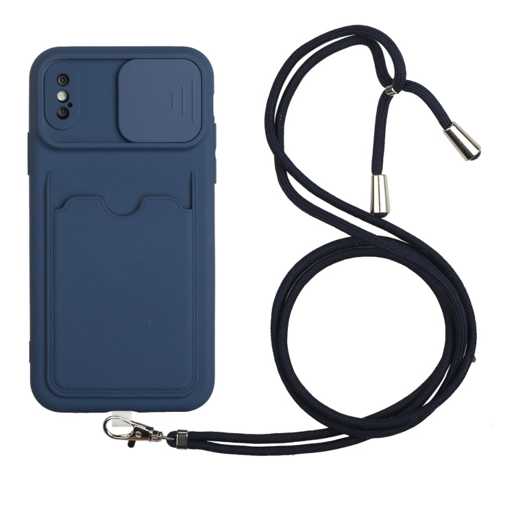 For iPhone X / XS Sliding Camera Cover Design TPU Protective Case with Card Slot & Neck Lanyard