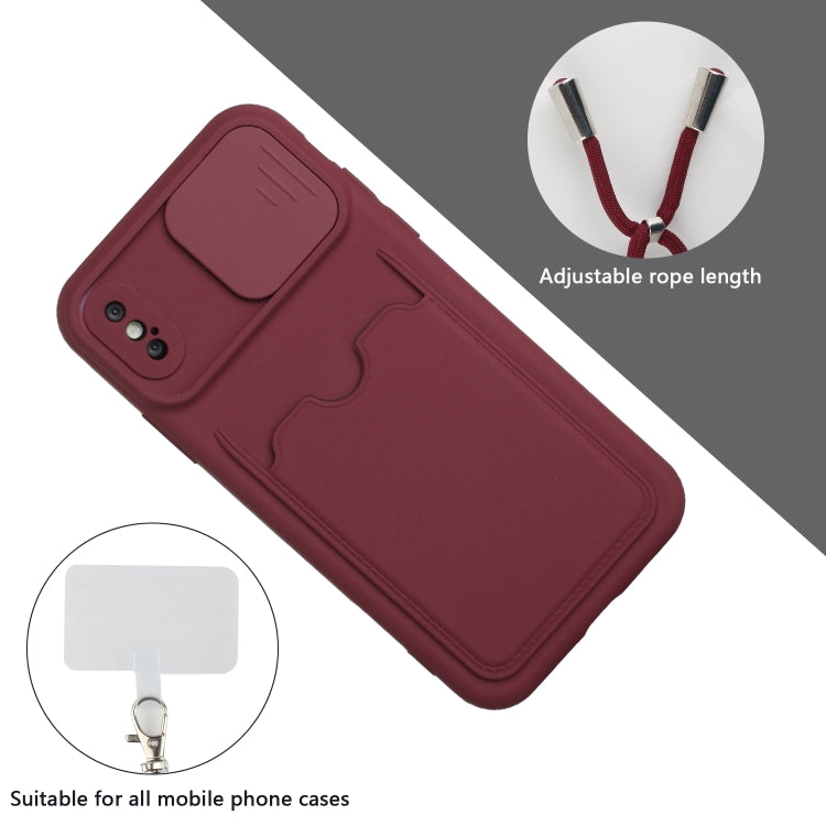 For iPhone X / XS Sliding Camera Cover Design TPU Protective Case with Card Slot & Neck Lanyard