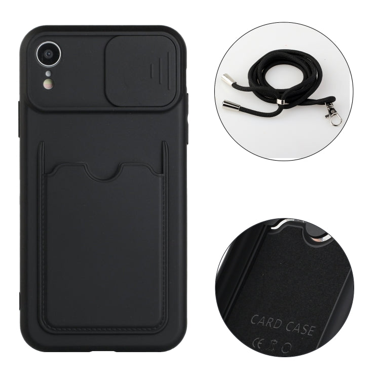 For iPhone XR Sliding Camera Cover Design TPU Protective Case with Card Slot & Neck Lanyard