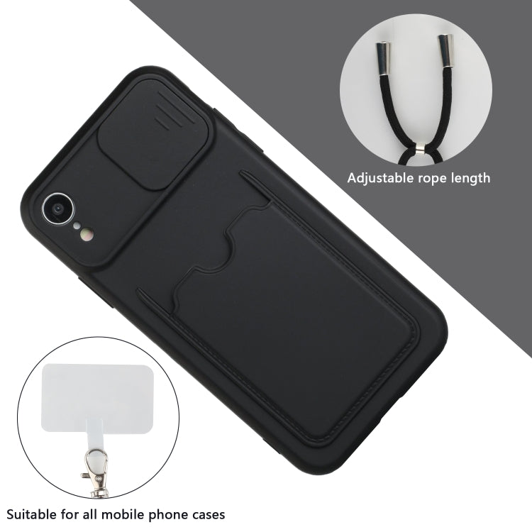 For iPhone XR Sliding Camera Cover Design TPU Protective Case with Card Slot & Neck Lanyard