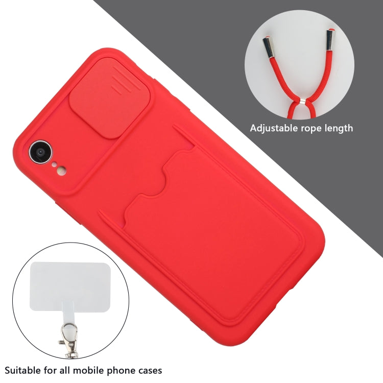 For iPhone XR Sliding Camera Cover Design TPU Protective Case with Card Slot & Neck Lanyard
