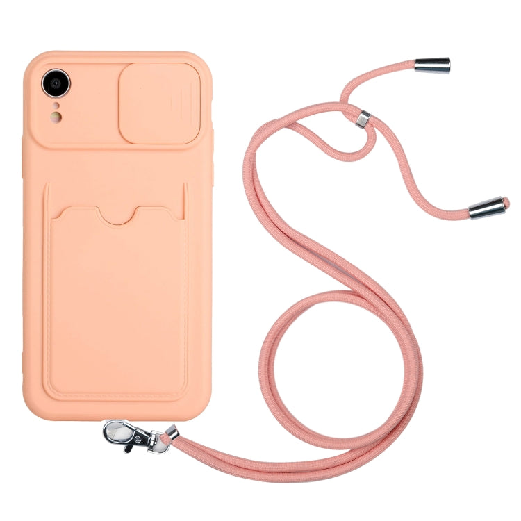 For iPhone XR Sliding Camera Cover Design TPU Protective Case with Card Slot & Neck Lanyard