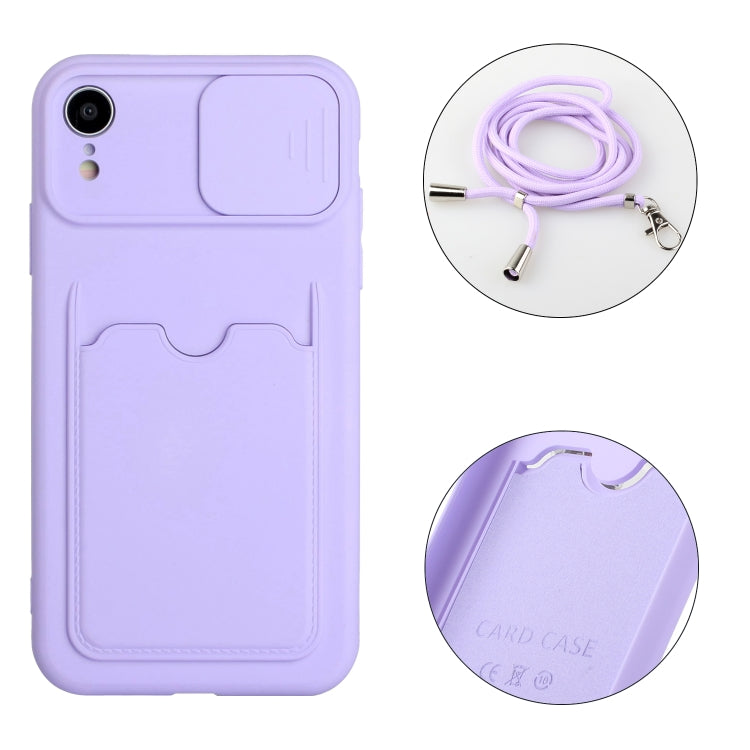 For iPhone XR Sliding Camera Cover Design TPU Protective Case with Card Slot & Neck Lanyard