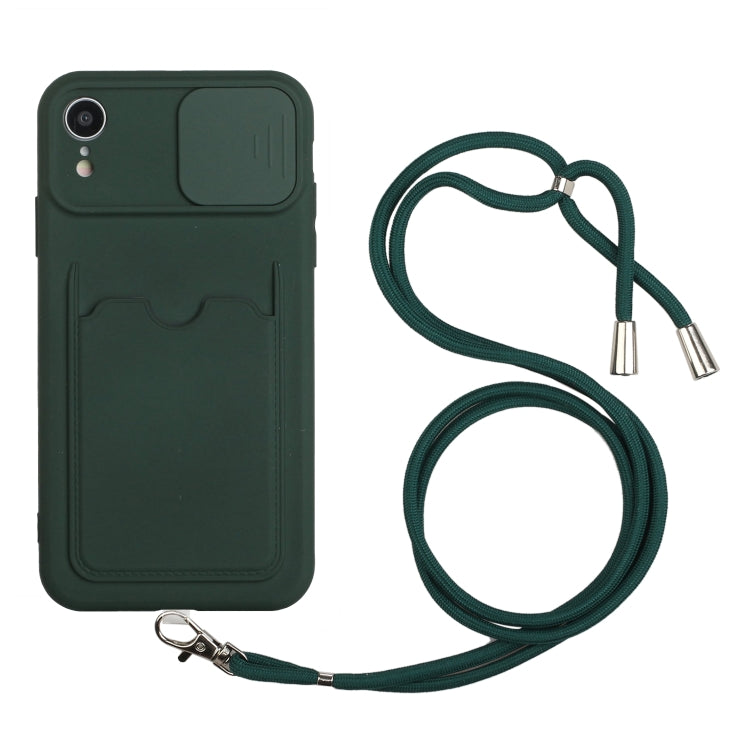 For iPhone XR Sliding Camera Cover Design TPU Protective Case with Card Slot & Neck Lanyard