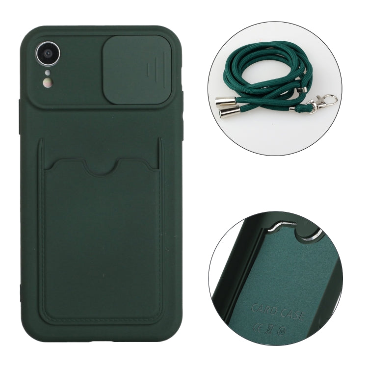 For iPhone XR Sliding Camera Cover Design TPU Protective Case with Card Slot & Neck Lanyard