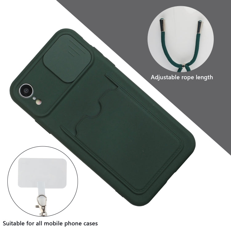 For iPhone XR Sliding Camera Cover Design TPU Protective Case with Card Slot & Neck Lanyard