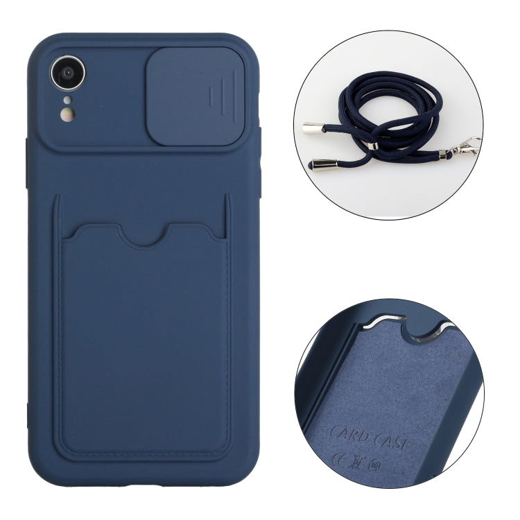 For iPhone XR Sliding Camera Cover Design TPU Protective Case with Card Slot & Neck Lanyard