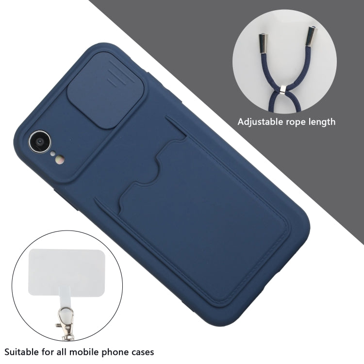For iPhone XR Sliding Camera Cover Design TPU Protective Case with Card Slot & Neck Lanyard