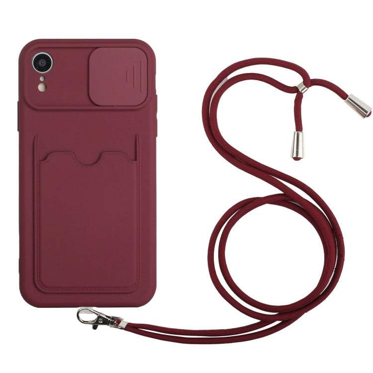 For iPhone XR Sliding Camera Cover Design TPU Protective Case with Card Slot & Neck Lanyard
