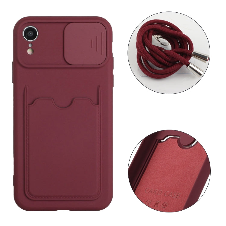 For iPhone XR Sliding Camera Cover Design TPU Protective Case with Card Slot & Neck Lanyard