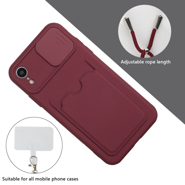 For iPhone XR Sliding Camera Cover Design TPU Protective Case with Card Slot & Neck Lanyard