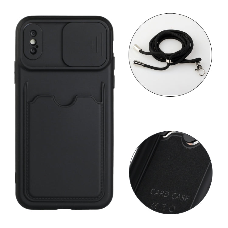 For iPhone XS Max Sliding Camera Cover Design TPU Protective Case with Card Slot & Neck Lanyard