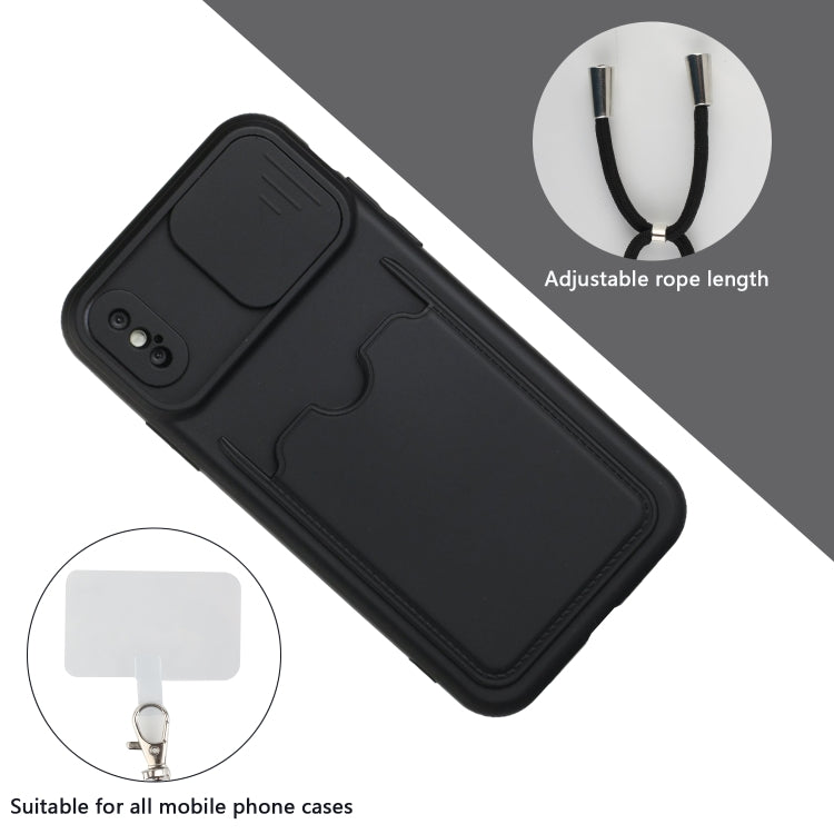 For iPhone XS Max Sliding Camera Cover Design TPU Protective Case with Card Slot & Neck Lanyard