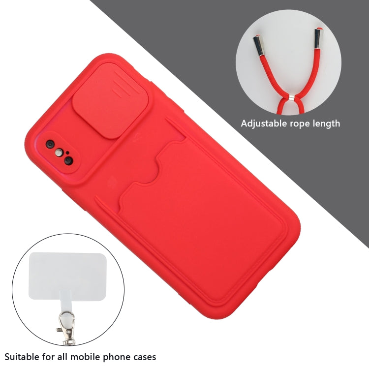 For iPhone XS Max Sliding Camera Cover Design TPU Protective Case with Card Slot & Neck Lanyard