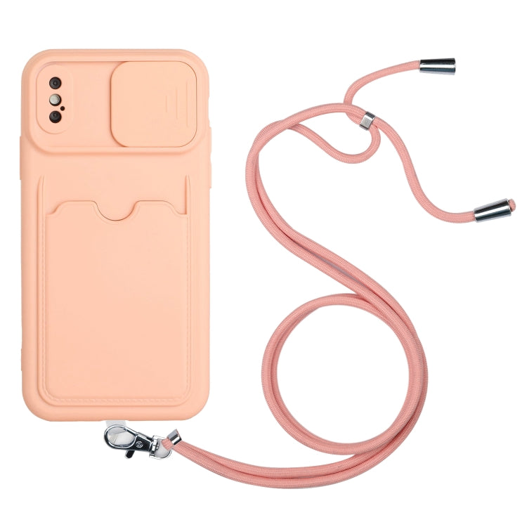 For iPhone XS Max Sliding Camera Cover Design TPU Protective Case with Card Slot & Neck Lanyard
