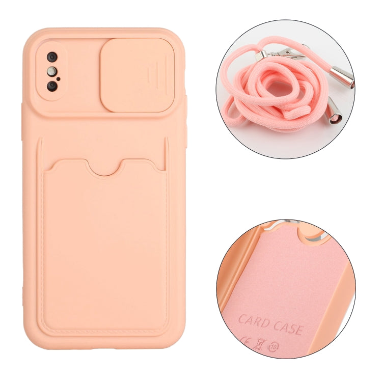 For iPhone XS Max Sliding Camera Cover Design TPU Protective Case with Card Slot & Neck Lanyard