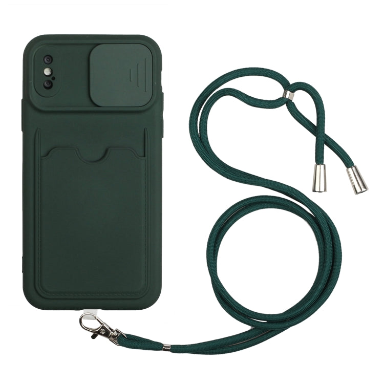 For iPhone XS Max Sliding Camera Cover Design TPU Protective Case with Card Slot & Neck Lanyard