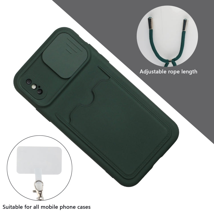 For iPhone XS Max Sliding Camera Cover Design TPU Protective Case with Card Slot & Neck Lanyard