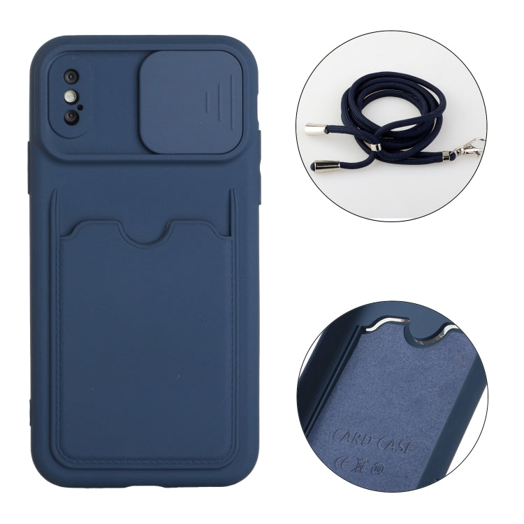 For iPhone XS Max Sliding Camera Cover Design TPU Protective Case with Card Slot & Neck Lanyard