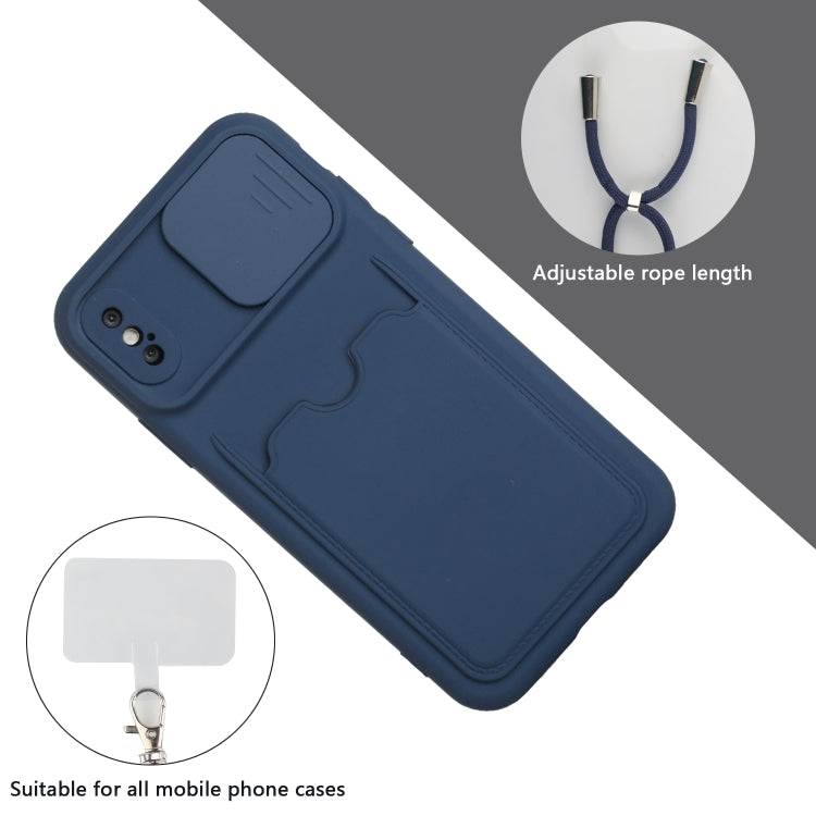 For iPhone XS Max Sliding Camera Cover Design TPU Protective Case with Card Slot & Neck Lanyard