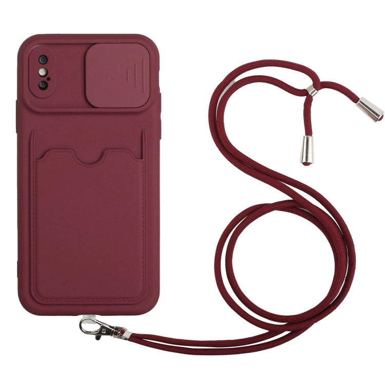 For iPhone XS Max Sliding Camera Cover Design TPU Protective Case with Card Slot & Neck Lanyard