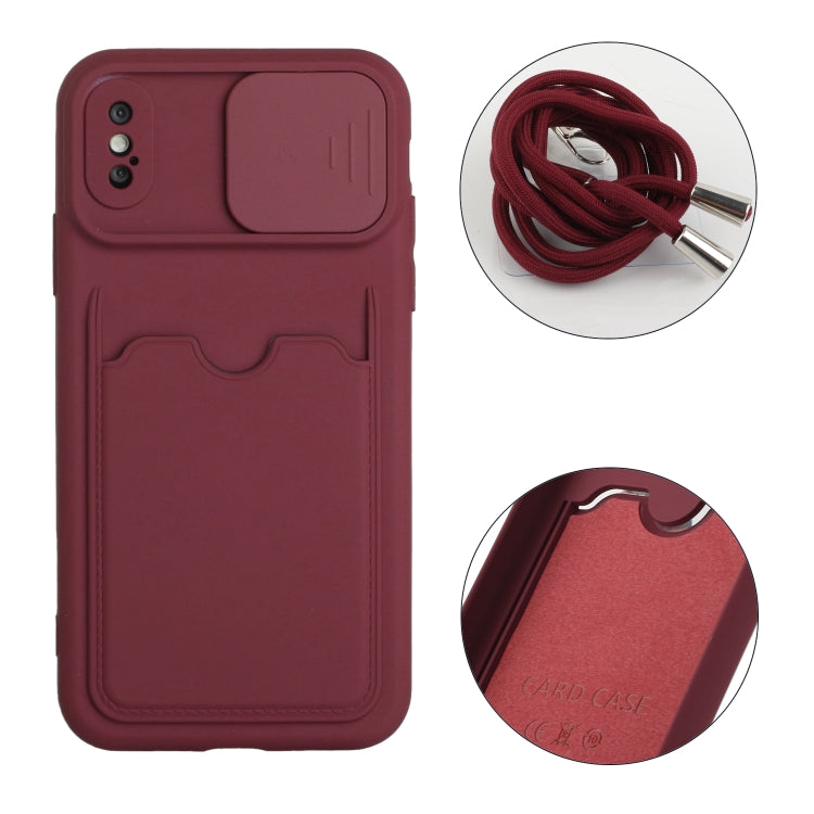 For iPhone XS Max Sliding Camera Cover Design TPU Protective Case with Card Slot & Neck Lanyard