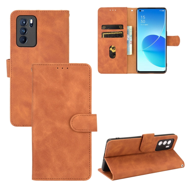 For OPPO Reno6 Pro Solid Color Skin Feel Magnetic Buckle Horizontal Flip Calf Texture PU Leather Case with Holder & Card Slots & Wallet