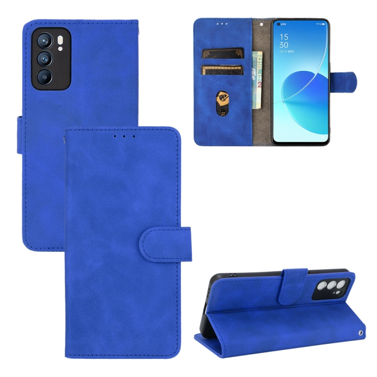 For OPPO Reno6 Solid Color Skin Feel Magnetic Buckle Horizontal Flip Calf Texture PU Leather Case with Holder & Card Slots & Wallet