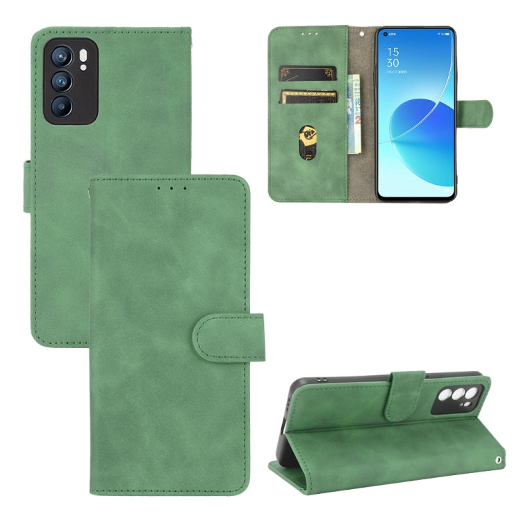 For OPPO Reno6 Solid Color Skin Feel Magnetic Buckle Horizontal Flip Calf Texture PU Leather Case with Holder & Card Slots & Wallet