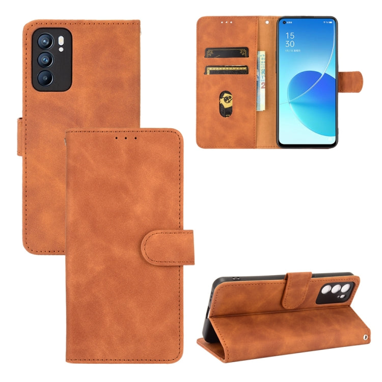 For OPPO Reno6 Solid Color Skin Feel Magnetic Buckle Horizontal Flip Calf Texture PU Leather Case with Holder & Card Slots & Wallet